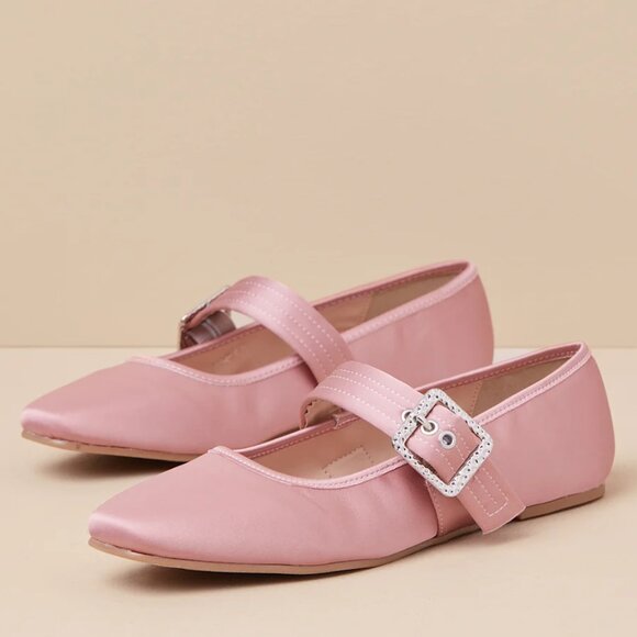 Lulus Rawler Dusty Rose Satin Buckle Ballet Flats/NIB/7M - Picture 2 of 13